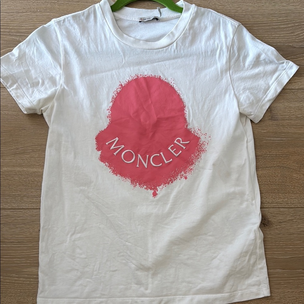 Moncler Pink Graphic White Short Sleeve Tee